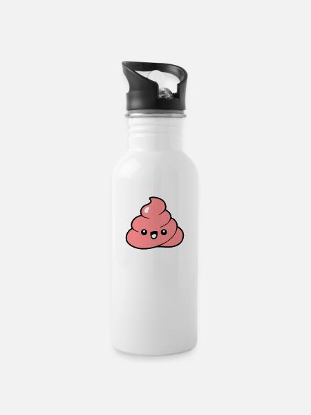 Emoji caca kawaii - Gourde avec paille intégrée - blanc