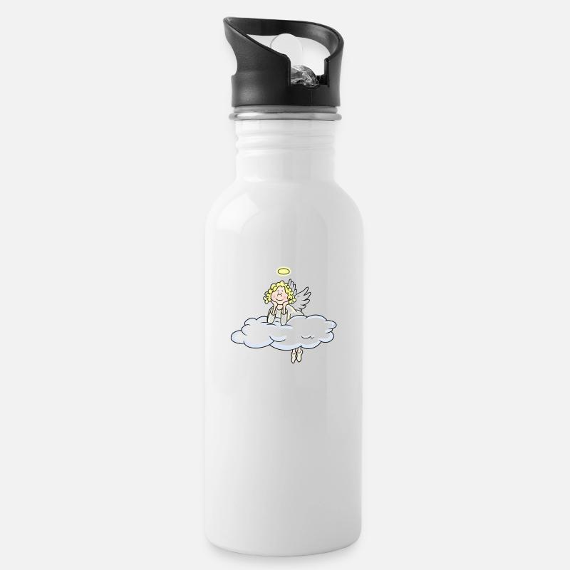 kleiner Engel-Wolke-Pause - Trinkflasche mit integriertem Trinkhalm - Weiß