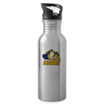 I Love Diggers - Water bottle with straw - silver - Right