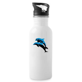Delfin, Delfine - Dolphin - Trinkflasche mit integriertem Trinkhalm - Weiß - Rechts
