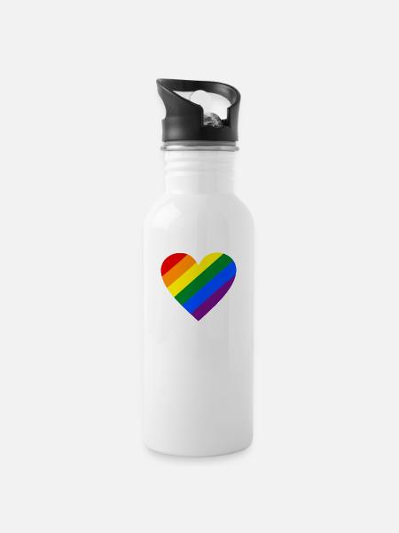Rainbow Heart - Water bottle with straw - white