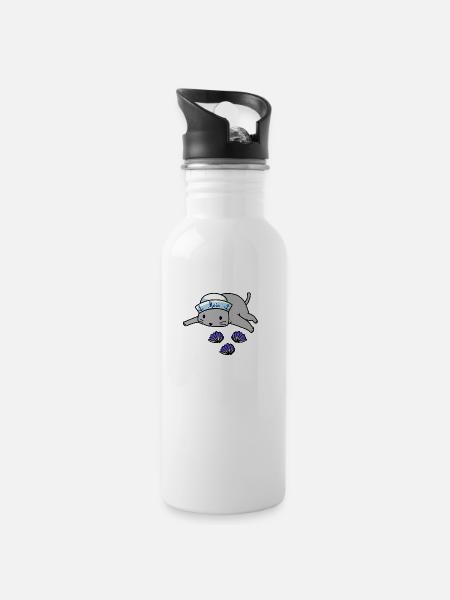 Maritim Matrose Katze Strand Muscheln Fantasy Moin - Trinkflasche mit integriertem Trinkhalm - Weiß