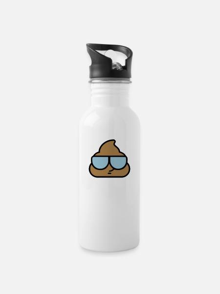 Emoji poop cool glasses - Water bottle with straw - white