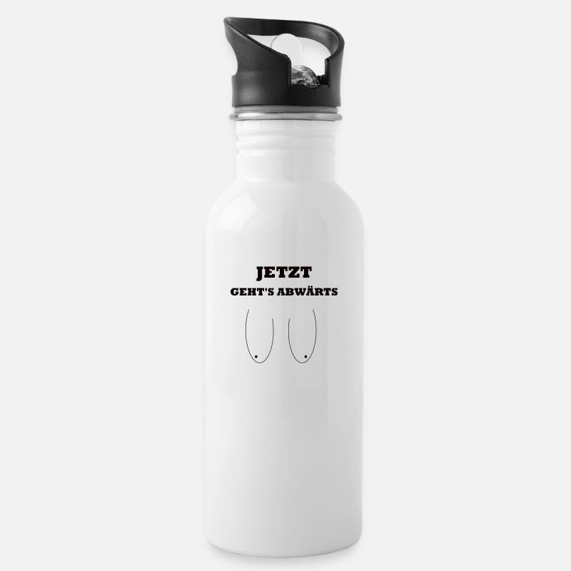 Jetzt geht's abwärts | Brust - Trinkflasche mit integriertem Trinkhalm - Weiß