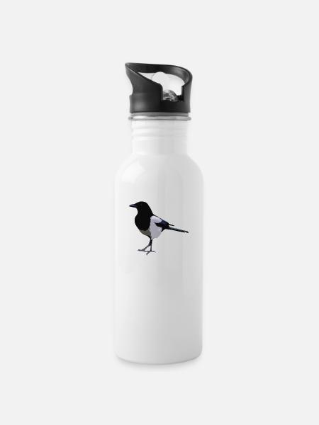 magpie - Water bottle with straw - white