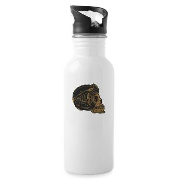 Totenkopf Schädel Schädel Helm Biker Flügelrad - Trinkflasche mit integriertem Trinkhalm - Weiß - Rechts