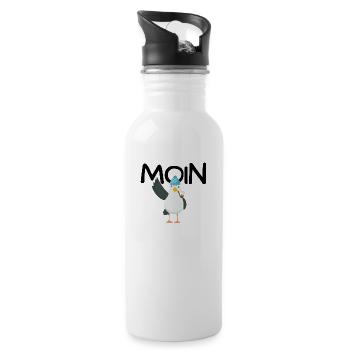 Moin Nordsee Ostsee Anker Lustiger Spruch Urlaub - Trinkflasche mit integriertem Trinkhalm - Weiß - Rechts