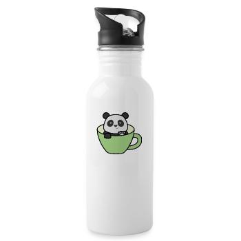Panda in der Tasse - Trinkflasche mit integriertem Trinkhalm - Weiß - Rechts