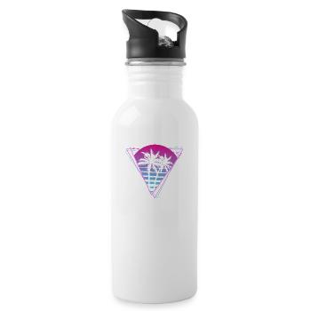 Retro Style Neon Palmen 80er 90er Jahre - Trinkflasche mit integriertem Trinkhalm - Weiß - Rechts