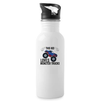 This Kid Loves Monster Trucks - Water bottle with straw - white - Right