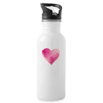 Pink Heart Watercolor Gift Idea - Water bottle with straw - white - Right