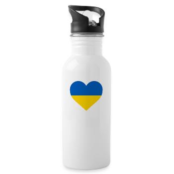 Ukraine Herz - Trinkflasche mit integriertem Trinkhalm - Weiß - Rechts