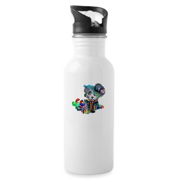 Colorful cat - Water bottle with straw - white - Right