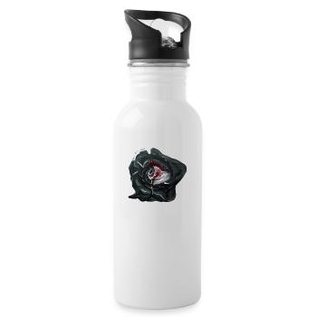 Schwarze Rose - Trinkflasche mit integriertem Trinkhalm - Weiß - Rechts