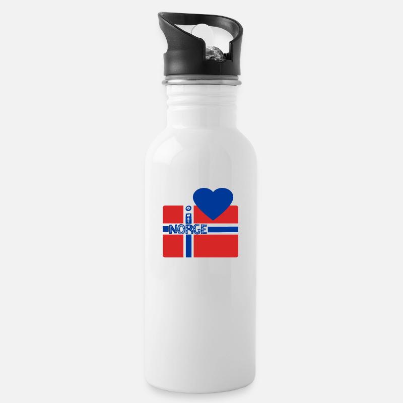 Norwegen - Trinkflasche mit integriertem Trinkhalm - Weiß