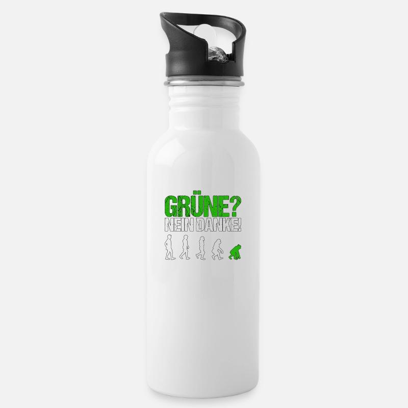 Grüne nein danke Spruch Geschenk - Trinkflasche mit integriertem Trinkhalm - Weiß