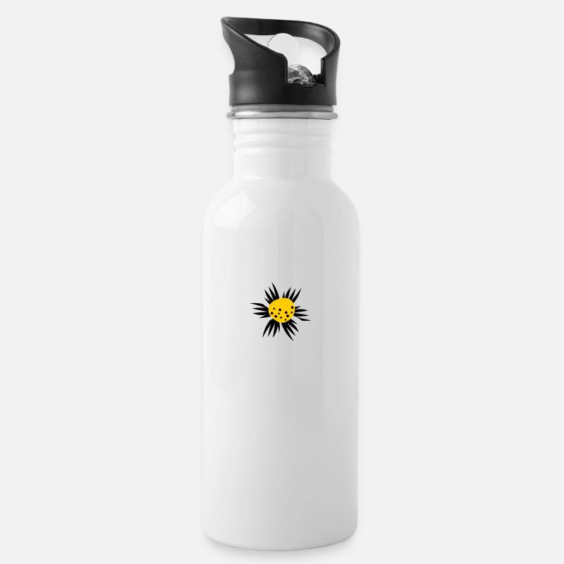 Flower Power - Trinkflasche mit integriertem Trinkhalm - Weiß