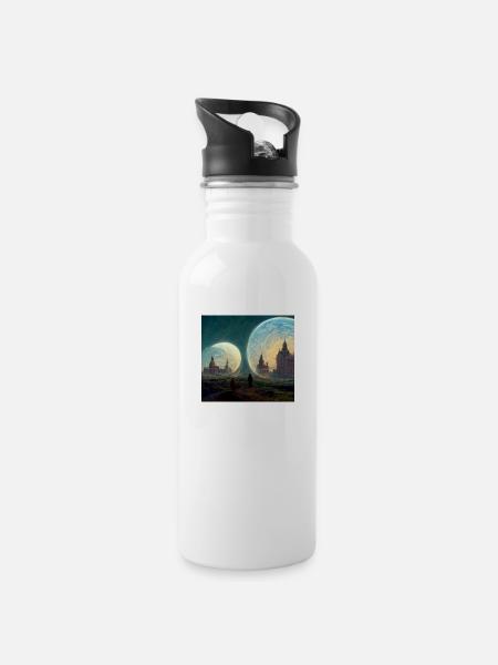 Parallele Welten - Trinkflasche mit integriertem Trinkhalm - Weiß
