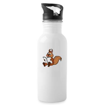 Eichhörnchen liest Buch Geschenkidee - Trinkflasche mit integriertem Trinkhalm - Weiß - Rechts