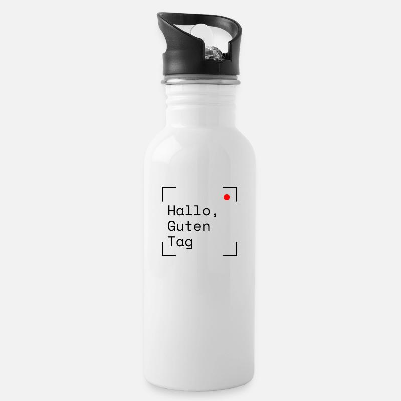 Hallo, Guten Tag - Trinkflasche mit integriertem Trinkhalm - Weiß