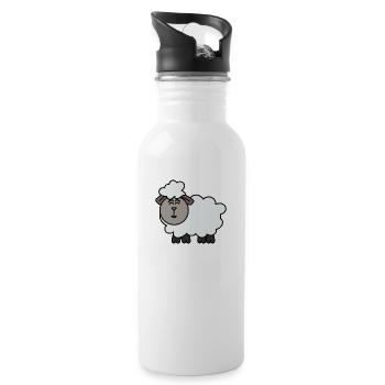 Lustiges Schaf Cartoon Geschenkidee - Trinkflasche mit integriertem Trinkhalm - Weiß - Rechts
