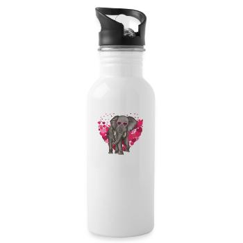 elephant hearts Valentines Day Elephant Lovers - Water bottle with straw - white - Right