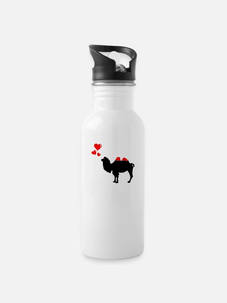verliebtes kamel - Trinkflasche mit integriertem Trinkhalm - Weiß