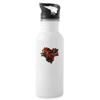 rose fleur feuille groupe 20 3 A - Gourde avec paille intégrée - blanc - Droite
