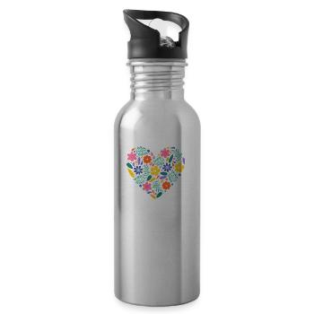 Heart of flowers - Water bottle with straw - silver - Right