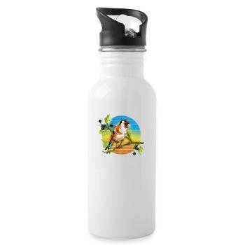 Bunter Vogel - Trinkflasche mit integriertem Trinkhalm - Weiß - Rechts