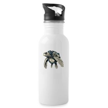 Schildkröten gibt es auch im Meer als Wildtier - Trinkflasche mit integriertem Trinkhalm - Weiß - Rechts