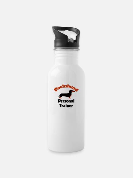 Dackel - Personal Trainer - Trinkflasche mit integriertem Trinkhalm - Weiß