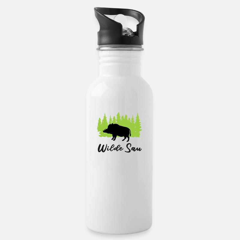 "Wilde Sau: Ursprüngliche Wildheit" - Trinkflasche mit integriertem Trinkhalm - Weiß