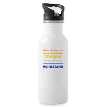 Reichtum Armut Erbe Spruch - Trinkflasche mit integriertem Trinkhalm - Weiß - Rechts