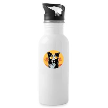 Border Collie - Water bottle with straw - white - Right
