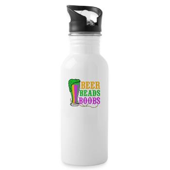 Beer Beads Boobs Carnival Mardi Gras - Water bottle with straw - white - Right