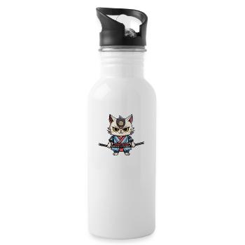 Samurai Cat #38 - Water bottle with straw - white - Right