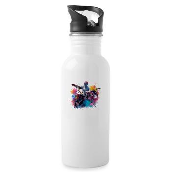 Schlagzeugspielen kann man lernen - Trinkflasche mit integriertem Trinkhalm - Weiß - Rechts