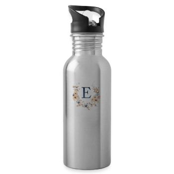 E monogramme, Floral, Boho - Gourde avec paille intégrée - argent clair - Droite