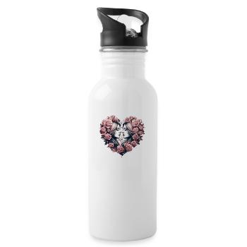 Rosenherz Liebe - Hochzeitstag Design für Frauen - Trinkflasche mit integriertem Trinkhalm - Weiß - Rechts