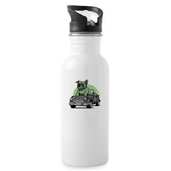 Dog Bulldog Animals Puppy Cute Dog Watercolor Art - Water bottle with straw - white - Right