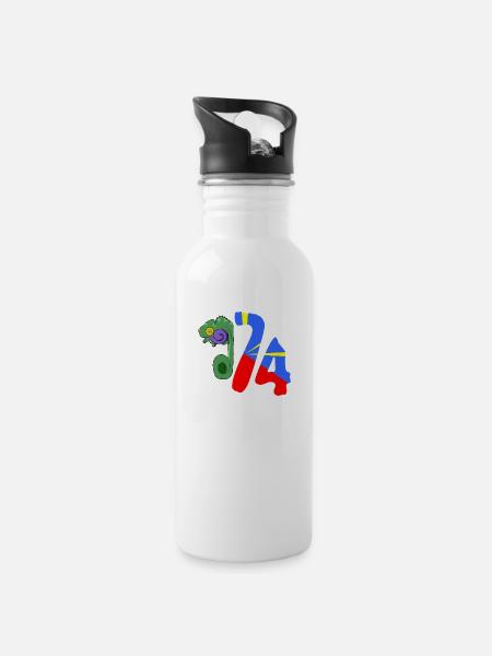 Caméléon 974 Drapeau - Gourde avec paille intégrée - blanc