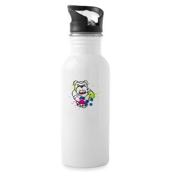 bulldog farbig splash - Trinkflasche mit integriertem Trinkhalm - Weiß - Rechts
