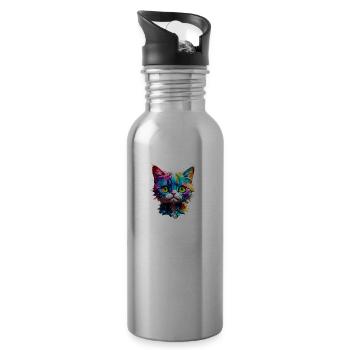 Beware of cats - Water bottle with straw - silver - Right