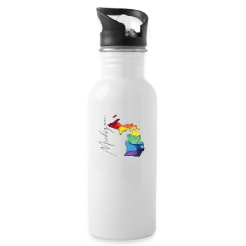 Michigan (USA) | echte Flagge | LGBTQIA+ Script - Trinkflasche mit integriertem Trinkhalm - Weiß - Rechts