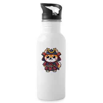 Samurai Shiba Inu - Trinkflasche mit integriertem Trinkhalm - Weiß - Rechts