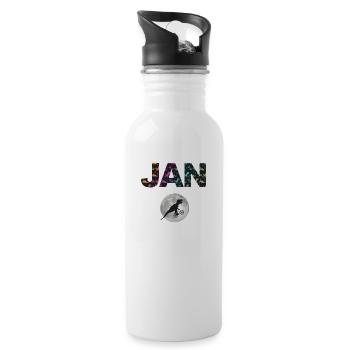 JAN - Schöner Jungen Name mit Dinosaurier - Trinkflasche mit integriertem Trinkhalm - Weiß - Rechts