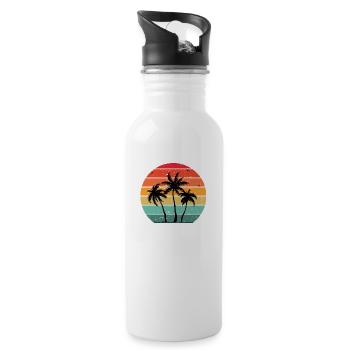 Strand, Sommerferien, Palmen - Trinkflasche mit integriertem Trinkhalm - Weiß - Rechts