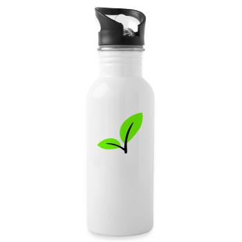 2 Green Beautiful Leaves Eco Spring Summer Nature - Water bottle with straw - white - Right