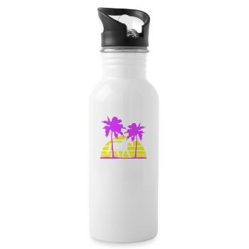 Horse Riding Lines Rider Sun Palm Trees Silhouette - Water bottle with straw - white - Right